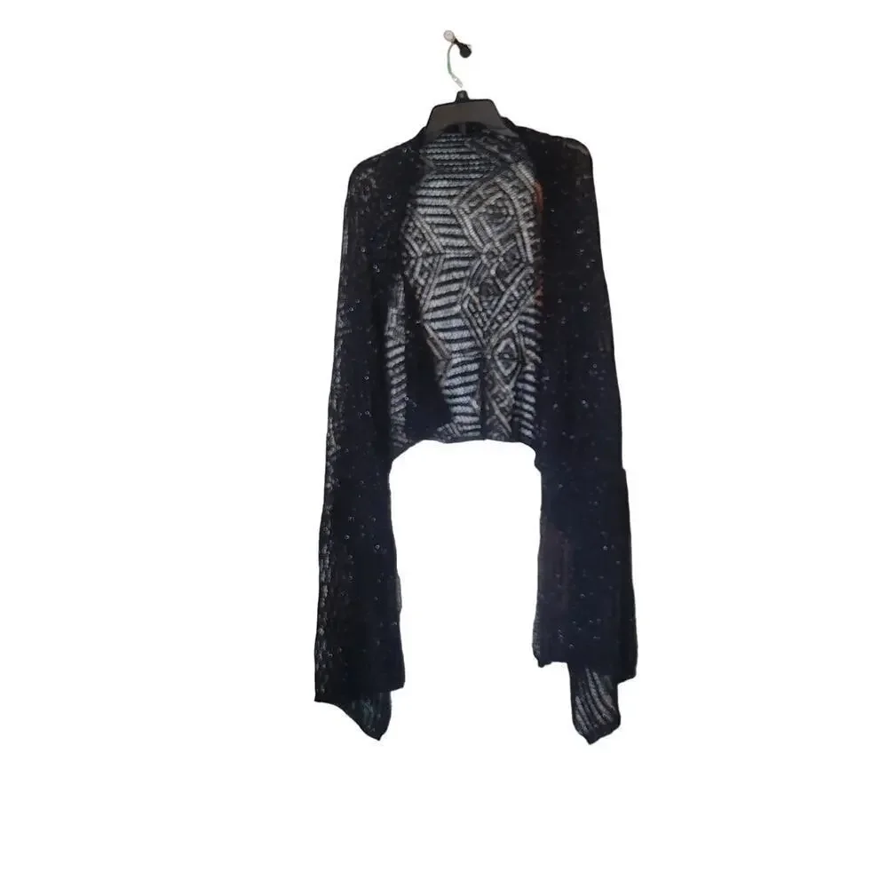 Black Lace Feminine Casual Workwear Patterned Scarf Shawl Wrap